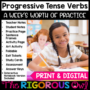 Preview of Progressive Tense Verbs Lesson, Practice & Assessment | Print & Digital 
