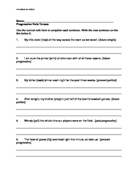 l 4 1 b progressive verb tenses three worksheets by quietly providing quality