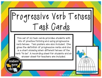 Progressive Verb Tenses Task Cards Set Of 20 By Gone Wild Designs