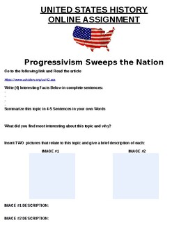 Preview of Progressivism Sweeps the Nation  ONLINE ASSIGNMENT