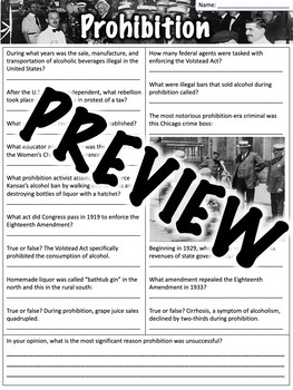 Prohibition Worksheet by Middle School History and Geography TPT