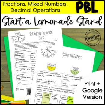 Preview of Project Based Learning Math | Fractions, Mixed Numbers, Decimals Lemonade Stand