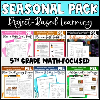 Preview of Project Based Learning Math Seasonal Bundle for 5th Grade