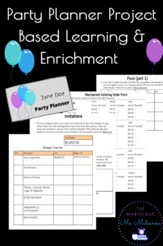 Preview of Project Based Learning: Party Planning Project