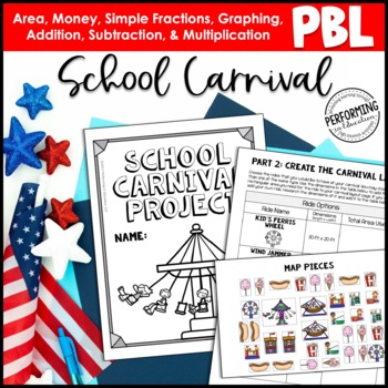Preview of End of the Year Math Project For 4th Grade: School Carnival | Graphing, Fraction