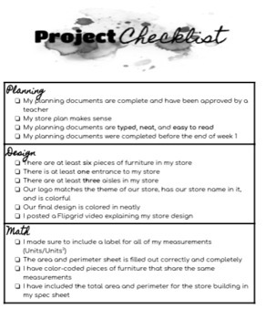 Preview of Project Checklist- Part of the Design A Store Bundle
