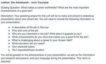 Preview of Project - Mein Traumjob (AP/IB German)