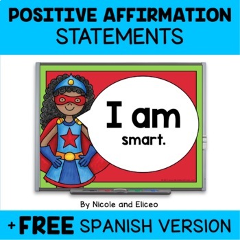 Preview of Projectable Superhero Positive Affirmation Statements + FREE Spanish