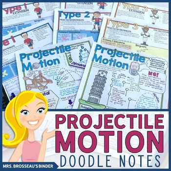 Preview of Projectile Motion Doodle Notes with Practice Problems | Kinematics PHYSICS