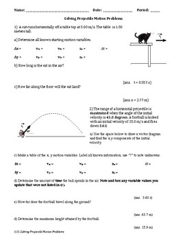 projectile motion problem set with solution pdf
