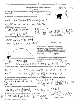 projectile motion equations algebra 2
