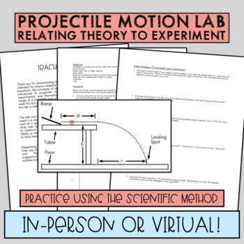 Preview of Projectile Motion Lab [AP, IB, AS, and Honors Level Physics]