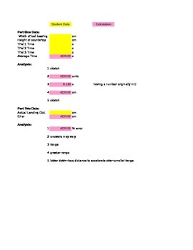 Preview of Projectile Motion Lab Grading Spreadsheet