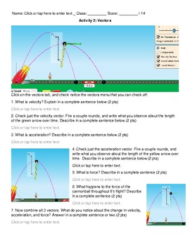 Preview of Projectile Motion PhEt Lab