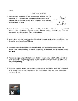 Preview of Projectile Motion Worksheets