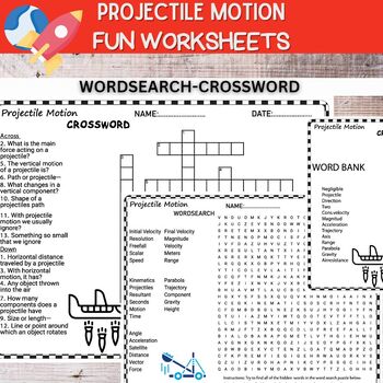 Preview of Projectile Motion  Worksheets Word Search and Crosswords