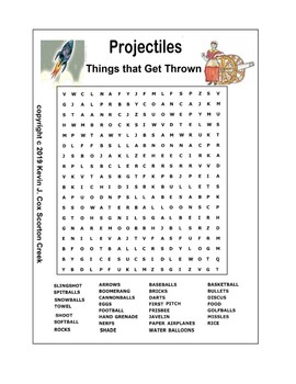 Preview of Projectiles Wordsearch - Things that Gets Thrown