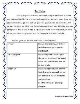 Projet d'autobiographie/ Autobiography project in French | TPT