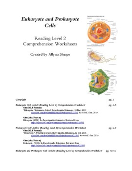 Preview of Prokaryote and Eukaryote Articles (Reading Level 2) Comprehension Packet