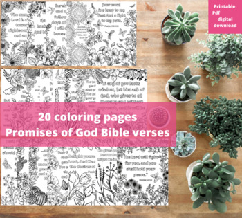 Preview of Promises of God 20 Bible Verse Coloring Pages Scripture Floral Relaxing Activity