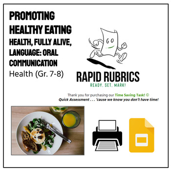 Preview of Promoting Healthy Eating - Time Saving Task - Ontario - Rapid Rubrics