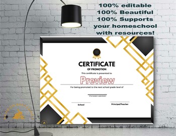 Preview of Promotion Certificate| Advancement Award | White with blk & gold