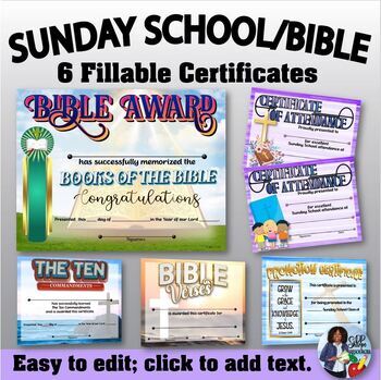 Preview of Certificates - Sunday School