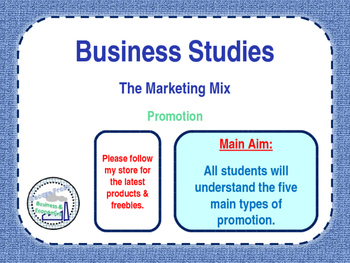 Preview of Promotion - The Marketing Mix - The 4 P's - PPT & Worksheet - Business Studies