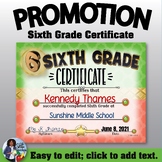 Promotion Certificate: Sixth Grade