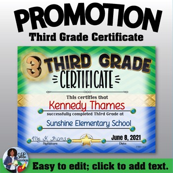 Preview of Promotion Certificate: Third Grade