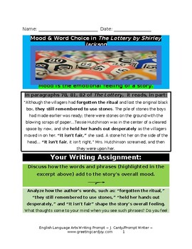 Preview of Prompt- Using Text-Based Evidence, Analyzing Mood-The Lottery by Shirley Jackson