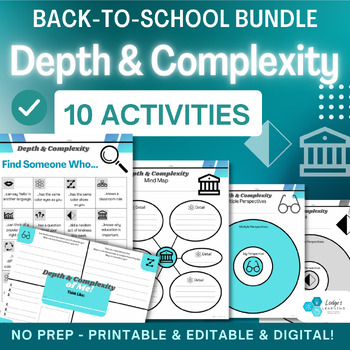 Preview of Prompts of Depth & Complexity Back to School Activities & Graphic Organizers