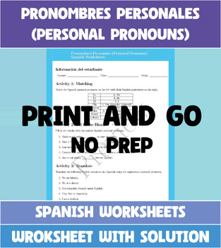 Preview of Pronombres Personales Spanish Worksheets - Hispanic Heritage Month 5 Activity