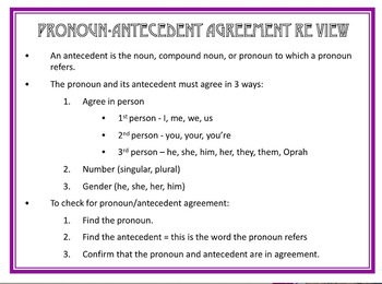 Pronoun Antecedent Agreement Activities - Worksheets, Powerpoint