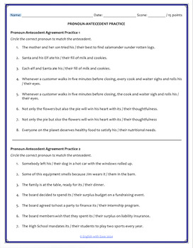 Pronoun Antecedent Agreement Activities - Worksheets, Powerpoint