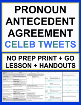 Preview of Pronoun Antecedent Agreement Celebrity Tweets Grammar Lesson & Worksheets