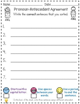 Pronoun Antecedent Agreement Sort Worksheets Distance Learning | TpT