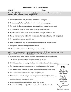 Pronoun-Antecedent Agreement Worksheets, Review, Quiz by BiblioFiles