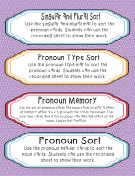 Pronoun Task Cards by Pencils Books and Curls