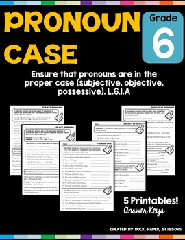Preview of Pronoun Case: Subjective, Objective, Possessive L.6.1.A Worksheets