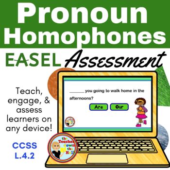 Preview of Pronoun Homophones Easel Assessment Back to School Digital Grammar Activity