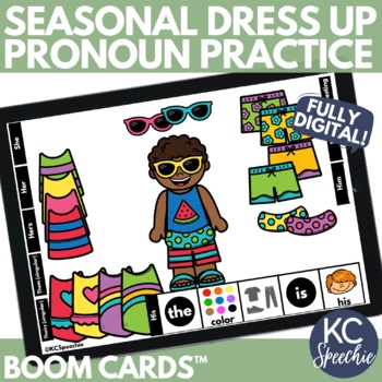 Preview of Pronoun Practice and Requesting Seasonal Dress-Up Boom™ Cards