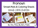 Pronoun Smash Mats & Coloring Sheets: Year-Long Bundle