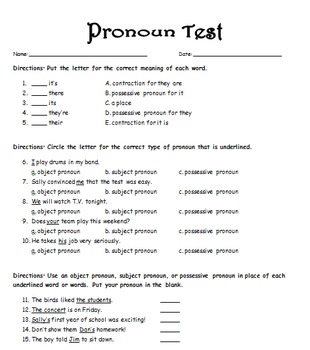 Preview of Pronoun Test