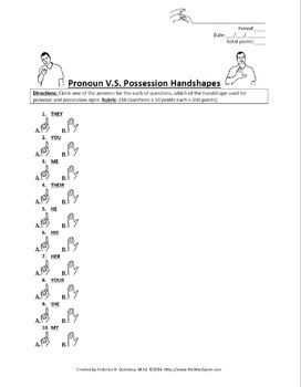 Pronoun V S Possession Handshapes Worksheet By Asl Macgyver S Asl Shop