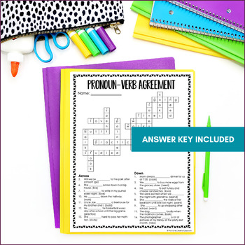 Pronoun Verb Agreement Grammar Practice Crossword Puzzle Worksheet