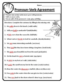 Pronoun-Verb Agreement Worksheet Pronoun Verb Agreement Worksheet