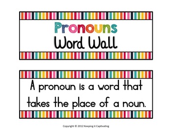 FREE - Pronouns Word Wall - PDF file5 page printable resource.Large, bold  text for students to easily read o…