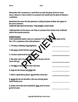 Pronoun and Antecedent Worksheets for Third Grade and Above by Eric Summers