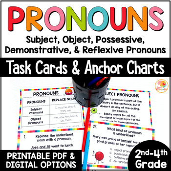 Preview of Pronouns: Subject, Object, Possessive, Reflexive Task Cards and Anchor Charts